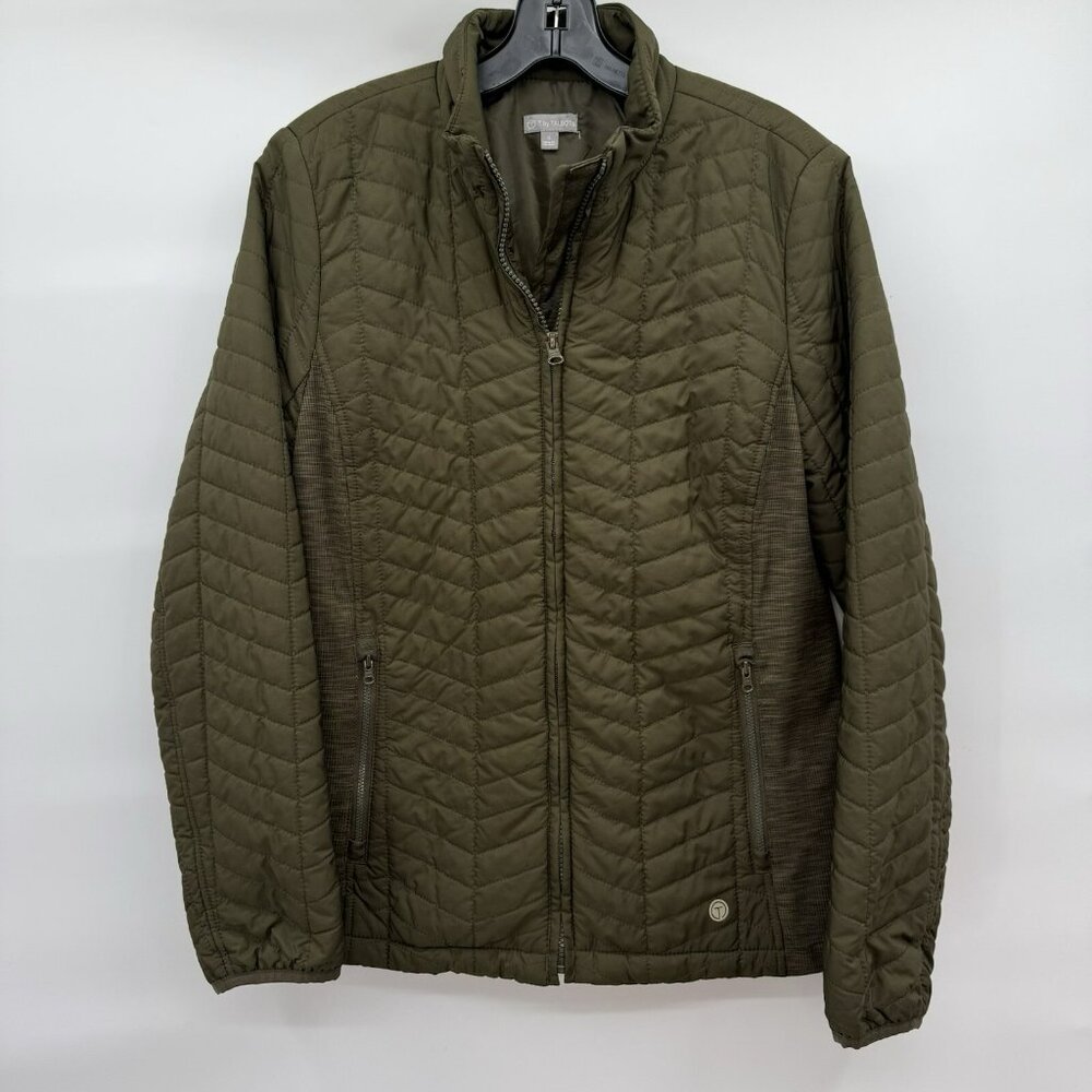 T by Talbots Quilted Army Olive Green Zip‎ Up Lightweight Jacket Womens Size S